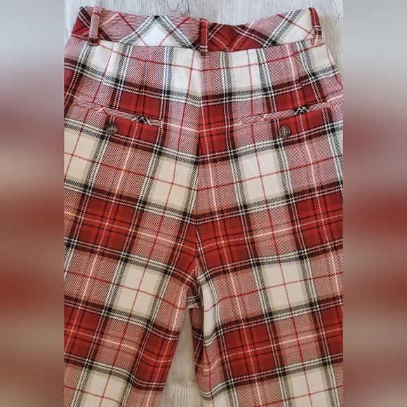 H&M Red & White Plaid High Rise Pleated Front Tweed Trousers Pants Size 4 - Picture 8 of 10